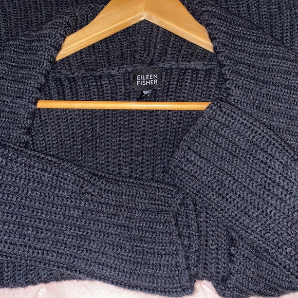 Eileen Fisher 100% Merino Wool Open Front Cardigan Charcoal Gray M - Picture 7 of 7